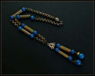 Vintage Art Deco Lapis Lazuli Czech Glass Bead Egyptian Revival Necklace