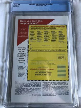 The Incredible Hulk 181 CGC 9.  8 Facsimile EDITION 1st APPEARANCE Of WOLVERINE 3