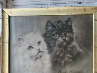 THE BEST Old Vintage Black & White PRINT 2 KITTENS CATS Framed Adorable 2