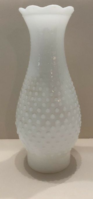 Vintage White Milk Glass Hobnail / Corn Row Hurricane Chimney Oil Lamp Shade 10 "