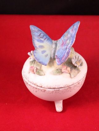 Vintage 3 " Lefton Blue Butterfly Trinket Jewelry Box Kw2771