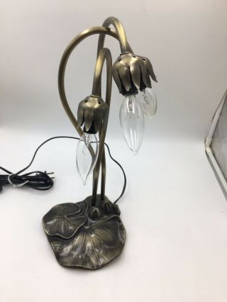 Vintage Cast Metal Lily Pad Goose Neck Table Lamp