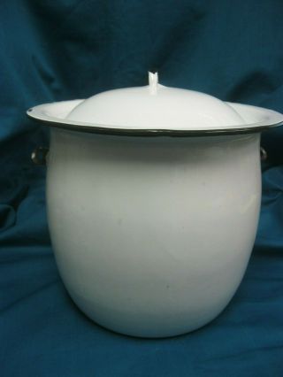 Vintage White Enamel Chamber Pot/bucket With Lid