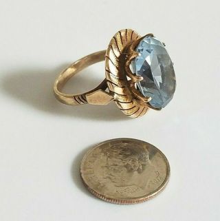 Antique 14 Karat Gold & Aqua Marine Ring Stunning & Unique Sz 6.  5