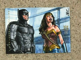 2019 Czx Dc Heroes & Villains Wonder Woman Batman Sketch By Adam Cleveland