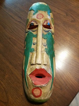 Vintage Hand Carved African Wooden Mask With Lizard Designs Colorful