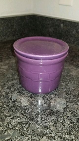 Longaberger Pottery Eggplant Crock & Lid/coaster 1 One Pint Vitrified