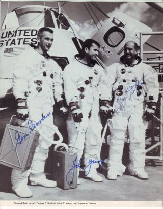 8 X 10 Signed By Astronauts Eugene Cernan - John Young - Thomas Stafford