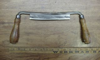 Antique Unbranded Draw Knife,  13 - 7/8 " H - H,  1 - 3/8 " X 7 " Edge,  Solid Orig Handles,  Exc