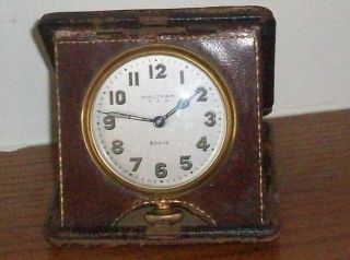 Rare Antique Waltham Usa Goliath Watch / Travel Clock 8 Day Leather Case