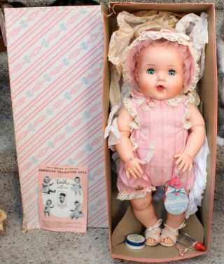 Vtg 1950s American Character 21 " Toodles Jointed Baby Doll W/tag Papers Paci Box