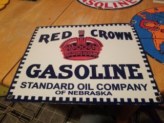 Vintage Red Crown Gasoline Porcelain Metal Sign Gas Oil Pump Plate