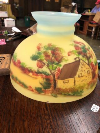 Reverse Painted Lamp Shade With House Scene