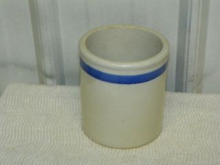 Blue Stripe & Grey 5.  5 " Pottery Stoneware Crock Kitchen Art Retro Deco 67d1