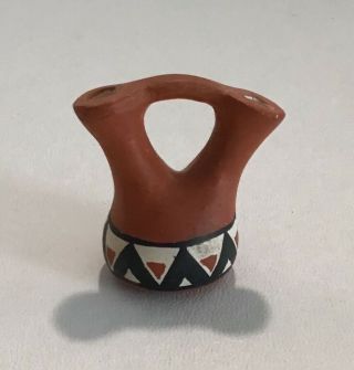 Miniature Native American Pottery Wedding Vase Pueblo Signed Dated Cheryl 8/88