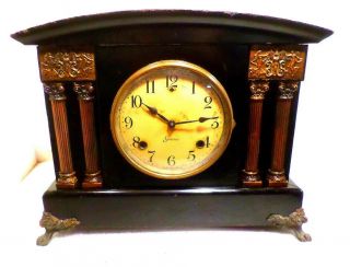 Wonderful 1904 Sessions 8 Day Black Mantle Clock - - Arch To Case