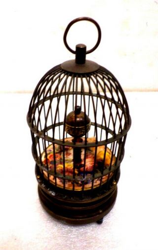 Unusual Animated 2 Bird Carved Brass Bird Cage Clock - - Mechanical,  6 1/2 "