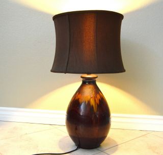 Brown Red Ceramic Dripping Glazed Retro Mid Century Table Lamp With Shade