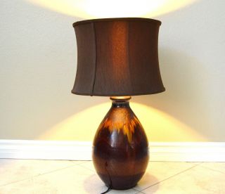 Brown Red ceramic dripping glazed RETRO Mid Century Table Lamp with shade 2