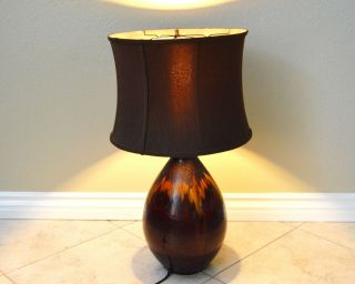 Brown Red ceramic dripping glazed RETRO Mid Century Table Lamp with shade 3