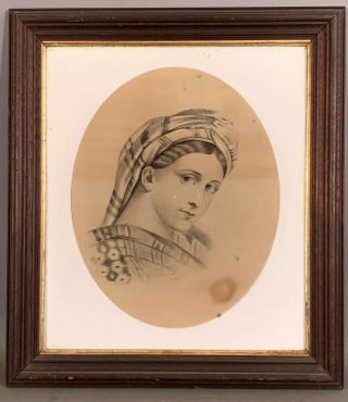 1869 Antique 19thc Victorian Era Lady Portrait Old W.  A.  Bryant Pencil Drawing