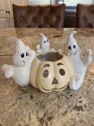 Lenox Halloween Votive Ghosts Pumpkin Candle Holder Tealight