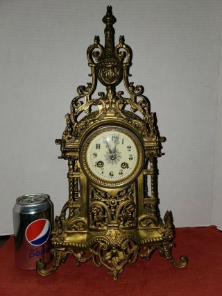 Antique Brass Mantel Clock English? French? Early 1900s Vintage Mantel Clock 18 "