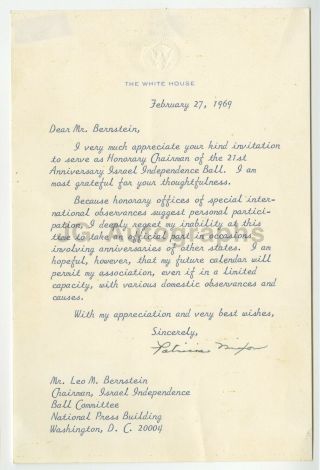 Pat Nixon U.  S.  First Lady Authentic Autographed White House Letter (tls) 1969