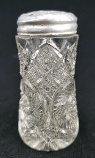 Antique Cut Or Pressed Glass Salt And Pepper Aztec,  Peterson 153r Ornate Pattern