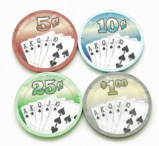 Set Of 4 Paul - Son Fan Of Cards Poker Chips H&c Mold