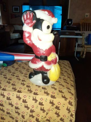 Vintage Lighted 15 Inch Blow Mold Christmas Mickey Mouse Santa Claus Disney
