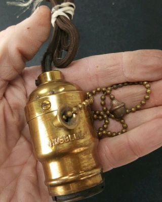 1902 Harvey Hubbell Screw - Together Lamp Socket W/ 13 Inch Acorn Pull Chain