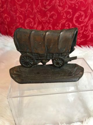 Antique W.  H.  Howell Co.  Cast Iron Western Cowboy Horse Wagon Art Bookend One