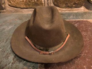 Antique Wwi Era Stetson Olive Green Felt Ranger / Campaign Hat W/strap