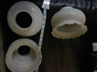 3 Vintage Hobnail White Milk Glass Lamp Shade Sconce Need Cleaning