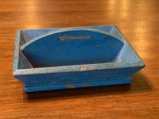 Vintage Miniature Knife Tray Box In Old Blue Paint,  Vermont Estate,  5.  5 "