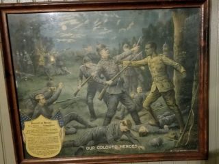 Wwi Historic Poster Wwi " Our Colored Heroes " 1918 Litho By E.  G Renesh,  Chicago