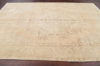 Antique Geometric Muted Evenly Worn Distressed Area Rug Hand - Knotted Wool 7 