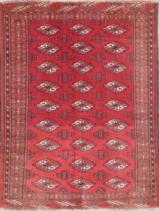Antique Old Geometric Balouch Afghan Oriental Hand - Knotted Bokhara 3x4 Wool Rug
