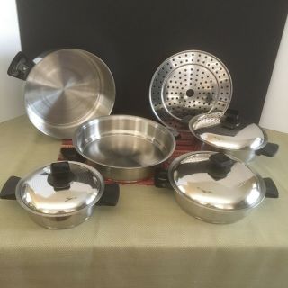 Vtg Rena Ware 3 Ply 18 - 8 Stainless Steel Cookware 9 Pc Set