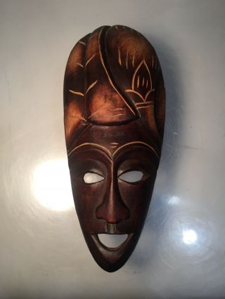Vintage African Tribal Wood Mask Hand Carved Wall Hanging Art