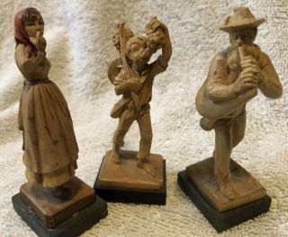 Small Vintage Hand Carved Wooden Figures Man Boy Woman Antique Estate Find