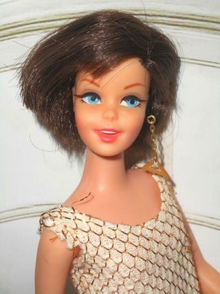 Vintage Barbie Brunette Casey Doll In Swimsuit & Earring For Display