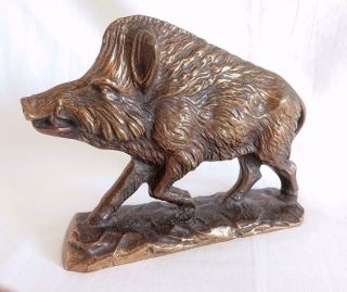 Large Vintage German Solid Cast Bronze Figure Of A Wild Boar