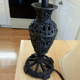 vintage black cast iron base reticulated body table lamp w finial DARLING 2
