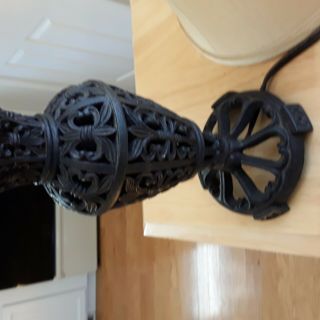 vintage black cast iron base reticulated body table lamp w finial DARLING 3