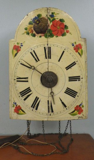 Antique 19th C Painted Wood Wag On The Wall Clock As Found Parts Or Restoration