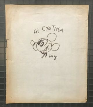 Roy Williams Signed Mickey Mouse Disney Drawing (animator/member Of Mm Club)