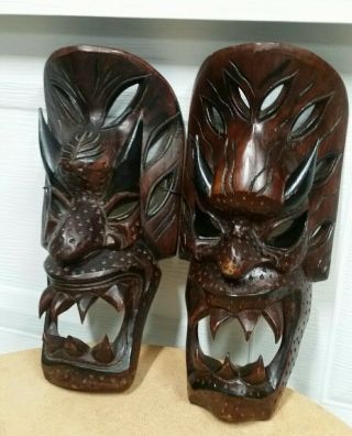 Polynesian Wood Tiki Mask - Pair