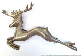 Vintage Sterling Silver Art Deco Mid Century Modern Leaping Reindeer Brooch